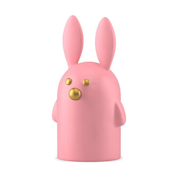Pink Easter bunny porcelain decorative statuette bauble 3d icon element design realistic vector