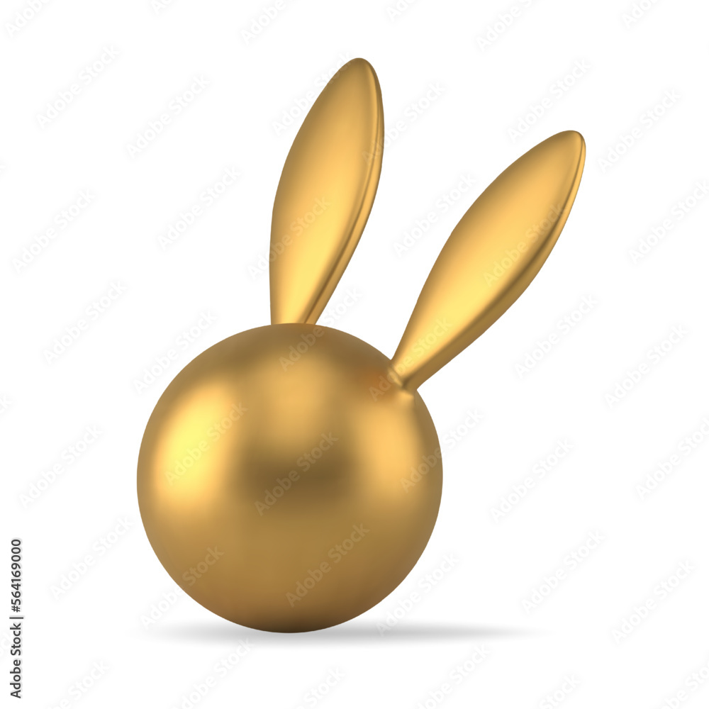 Wall mural Golden Easter bunny sphere toy with long ears 3d icon design element realistic vector