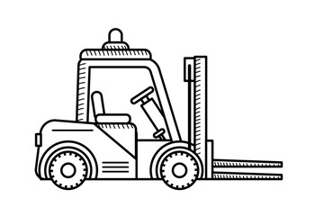 Forklift coloring page for kids. Loader side view