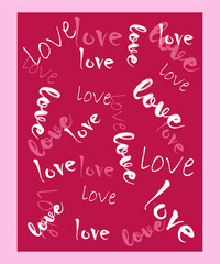 Happy Valentine's Day letter postcard. Design with different hearts and fonts. Vector illustration.