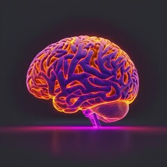 Human brain illustration design in 3d glowing and isolated dark black background and generative ai