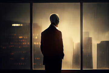 Fototapeta na wymiar The businessman and the skyline - Window View