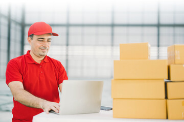 self employed delivery service working at warehouse office selling product on online shop , Order to customer