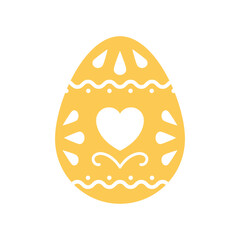 Easter chicken egg yellow romantic ornament with heart and decor element minimalist icon vector flat