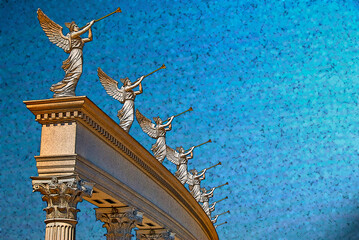 herald angels with trumpets presenting
part photo and part illustration - obrazy, fototapety, plakaty