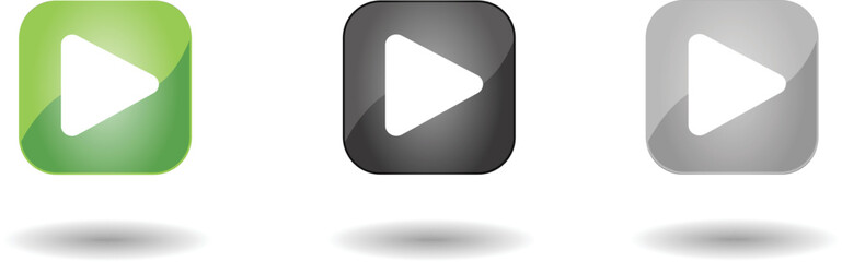 Play button symbols collection, video streaming, broadcasting icons set isolated over white background vector illustration