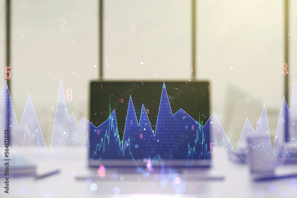 Aufkleber multi exposure of abstract statistics data hologram interface on computer background, computing and 