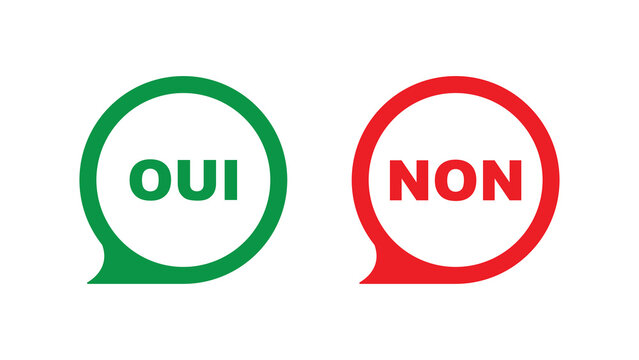 oui non text on white background. Yes no french language.