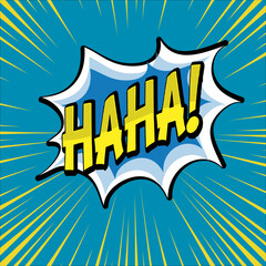 Ha Ha comic book speech bubble, loud explosion sound effect. Superhero. Halftone