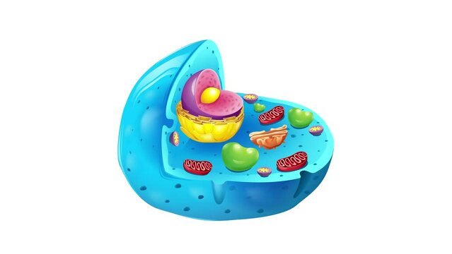 2D animation of animal cell anatomy structure.