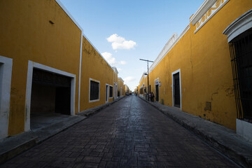 yellow street in the old town mexico