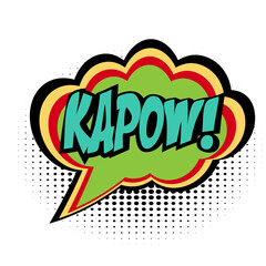 Kapow comic book speech bubble, loud explosion sound effect. Superhero. Halftone