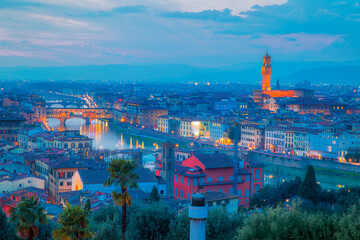 View of Florence after sunset from Piazzale Michelangelo, Florence, Italy