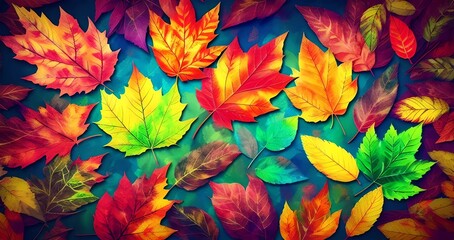 colorful leaves paint background, illustration, Generative AI