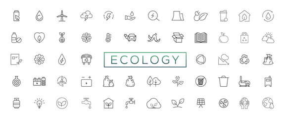 Eco friendly related thin line icon set in minimal style. Linear ecology icons. Environmental sustainability simple symbol
