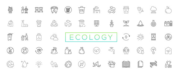 Fototapeta na wymiar Eco friendly related thin line icon set in minimal style. Linear ecology icons. Environmental sustainability simple symbol