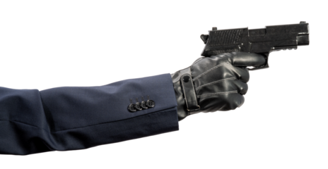 Hand Holding Gun isolated on white background, Hand Holding Gun on white Background PNG File.