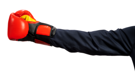 Businessman hand wearing boxing glove on white background, Hand wearing boxing glove on black Background PNG File.