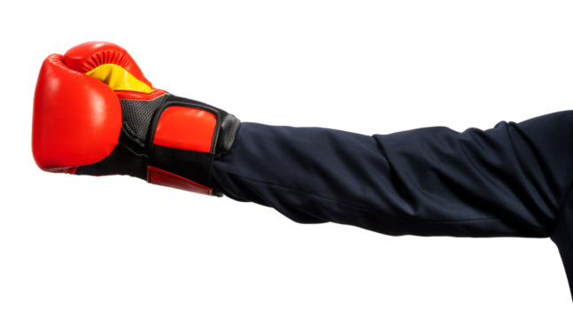 Businessman hand wearing boxing glove on white background, Hand wearing boxing glove on black Background PNG File.