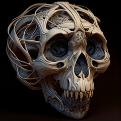 A futuristic biomechancial monkey skull - AI inspired design, wallart, illustration