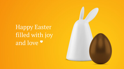 Easter greeting banner design template bunny bauble chocolate egg traditional treat realistic vector