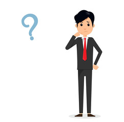 Obraz premium Business man thinking with question mark in think bubble Business man and question in bubble think.