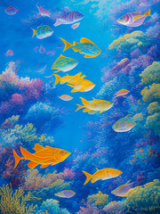 Naklejka na ściany i meble Abstract interpretation of a predatory fish underwater. Generative AI