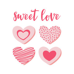 Cute Valentines banner, greeting card design with text lettering vector illustration. Sweet love