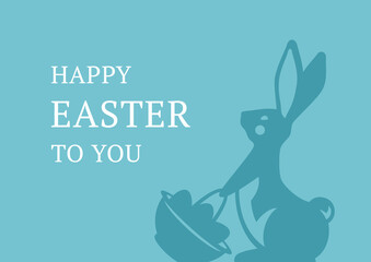 Happy Easter rabbit with basket full chicken eggs vintage greeting card design template vector flat