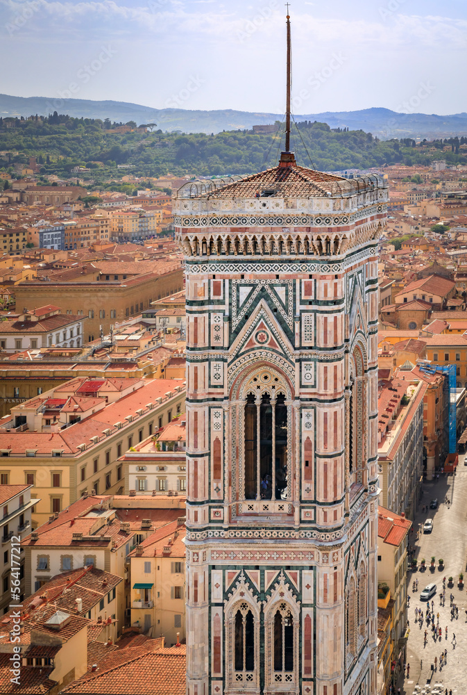 Wall mural brunelleschi dome, giotto tower of duomo cathedral, florence, italy, aerial view