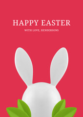 Obraz premium Happy Easter rabbit bauble long ears foliage 3d greeting card design template realistic vector