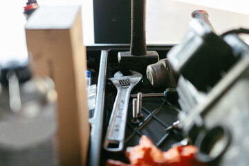 Car mechanic's tools in garage
