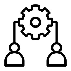 Isolated teamwork in outline icon on white background. Brainstorming, management, development, business, cogwheel