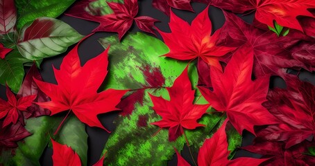 red leaves paint background, illustration, Generative AI