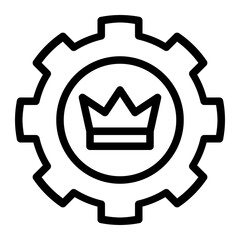 Isolated company branding in outline icon on white background. Identity, crown, cogwheel, gear, logo, marketing, business