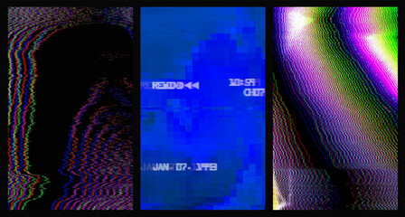 distorted rgb glitch, screen error, retro crt tv, scanlines background texture vector collection - obrazy, fototapety, plakaty