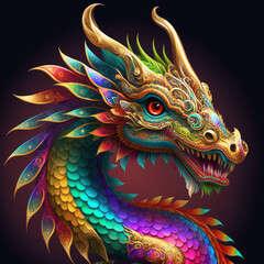 Colorful, cute, magic fantasy chineese dragon illustration