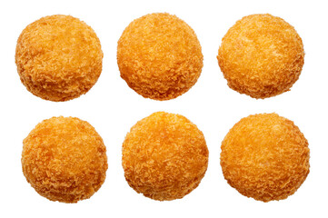 Crispy Cheese ballon white background, Cheese ball or cheesy puffs in paper bucket on white PNG...