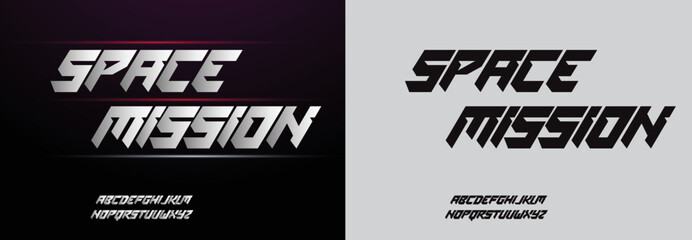 Obraz premium Space Mission, Game Sport Movie Alphabet Font. Typography modern regular style font for technology, digital, logo design. vector illustration