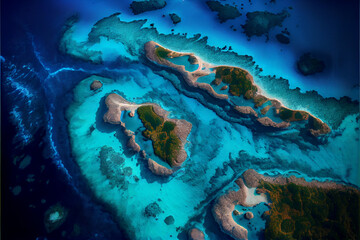 Fototapeta na wymiar Aerial view of blue sea and land parts