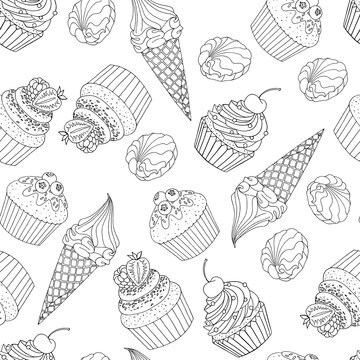 Sweets seamless pattern. Vector illustration.