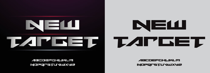 New Target, Game Sport Movie Alphabet Font. Typography modern regular style font for technology, digital, logo design. vector illustration