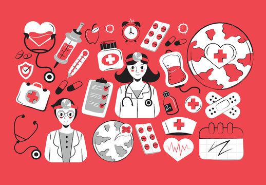Red Handrawn Style World Health Day Illustration