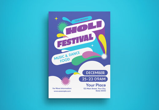 Blue Modern Holi Festival Flyer Layout
