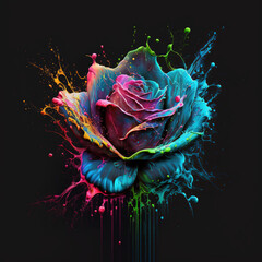 Rose colorful on black background - generated by Generative AI 
