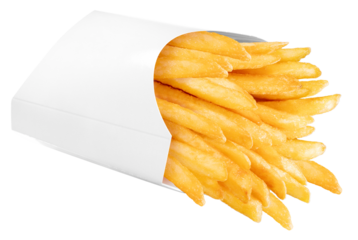 French fries in paper bucket on white background, French fries on white File.