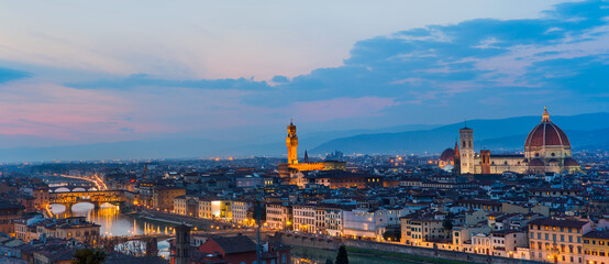 Fototapeta na wymiar View of Florence after sunset from Piazzale Michelangelo, Florence, Italy