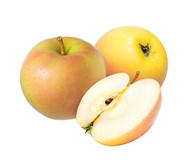 Japanese Green Orin Apple on white, Fresh Yellow and Green Apple Isolated on White background PNG file.