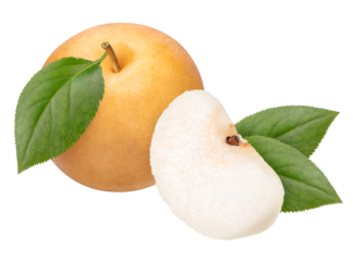 Premium Korean Sweet Pear on white background, Korean Snow pear or Shingo pear on white background PNG File.