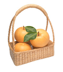 Premium Korean Sweet Pear on white background, Korean Snow pear or Shingo pear on white background PNG File.